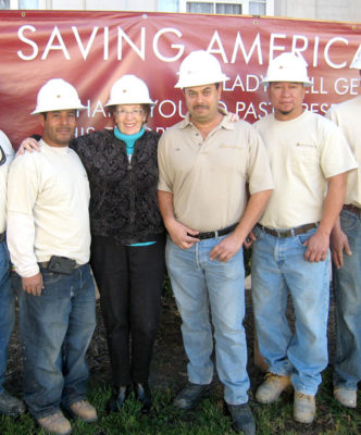 CHRONICLE'S Jane Gilman has sported many hard hats covering the community. Above, she joins a crew at The Ebell.