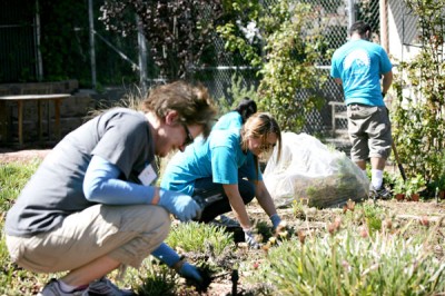 GARDENING at Van Ness School, above, was one of several projects at local schools.