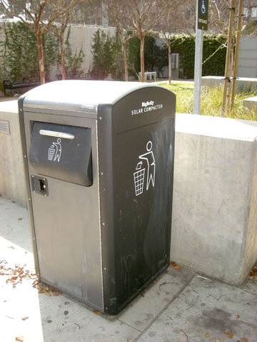 NEW SOLAR trash cans hold four times as much waste.