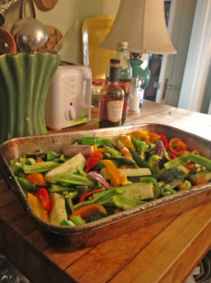 JUST-PICKED veggies are ready for the oven. 
