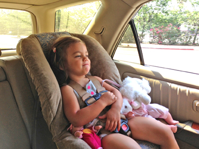 KELSEY PRIOR took in the scenery from the back seat on the way to San Luis Obispo to visit her Grannie and Grandpa.