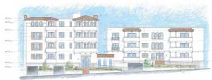 A RENDERING of proposed apartment building.