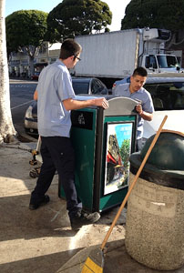 SOLAR-POWERED trash and recycling compacting containers have been well-received.
