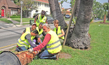 WORKERS BEGIN planting project led by Jeff Mayer (near right) and Sabine Hoppner.   