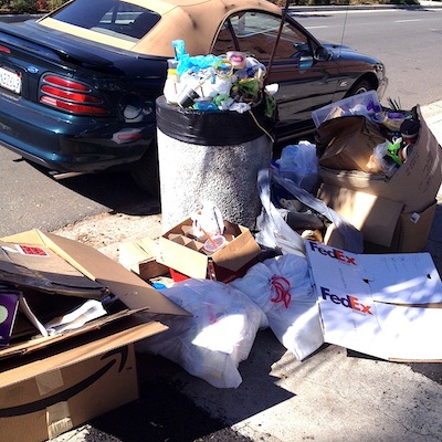 TRASH CAN on east side of upper Larchmont has become dumping ground. 