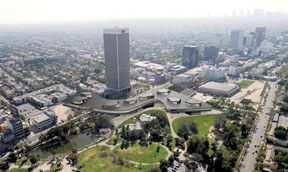 LACMA reaches across Wilshire Blvd. in the proposed design. © Atelier Peter Zumthor & Partner